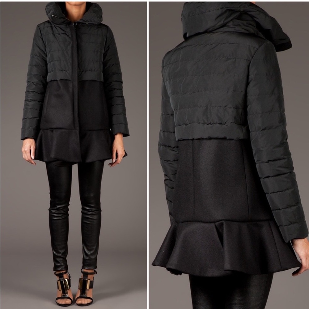 Moncler Rosier Black long Puffer Peplum Ruffle Hem
